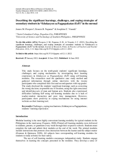 (PDF) Describing the significant learnings, challenges, and coping .